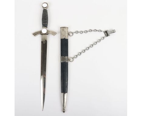 1st Pattern German Luftwaffe Dress Dagger by F W Holler, Solingen, early nickel silver example with blue leather covering to 