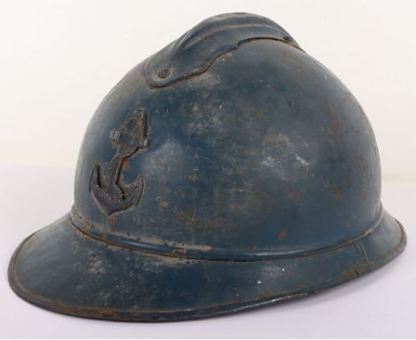 Rare WW1 French Colonial Naval / Marines Adrian Pattern Helmet, fine example of a M-1915 Adrian pattern helmet which retains 