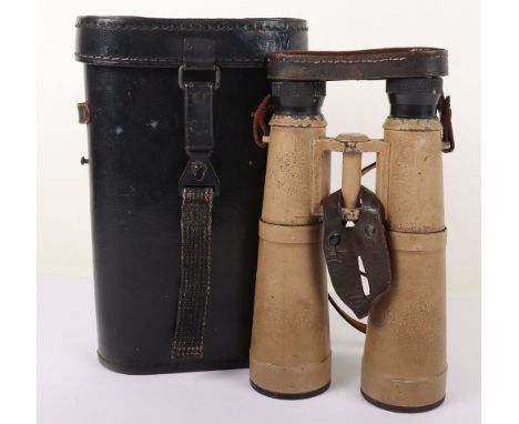 Cased Set of WW2 German Army 10x50 Dienstglas Bincoulars, being a fine pair of the slim type binoculars with tan / tropical p