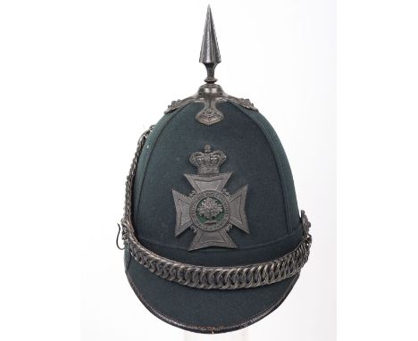 Victorian 1st Worcestershire Rifle Volunteer Corps Other Ranks Home Service Helmet, fine green cloth home service helmet with