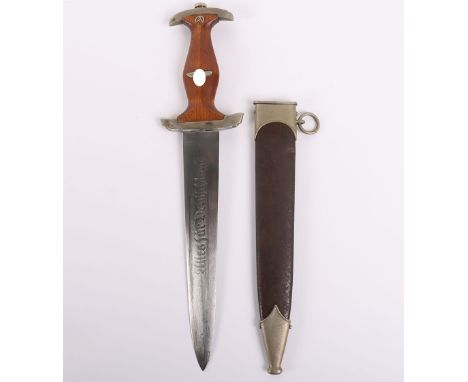 Third Reich SA (Sturmabteilung) Dress Dagger by F Herder A.S, Solingen, untouched example with light brown wood grip, nickel 