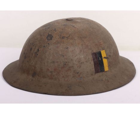 WW2 British Royal Army Medical Corps Steel Combat Helmet, fine example of a WW1 raw edge brodie helmet which has been re-issu