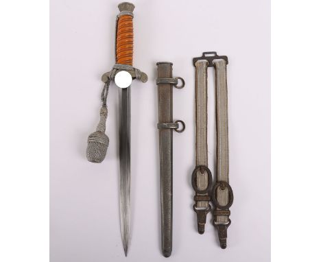 WW2 German Army Officers Dagger with Straps and Knot, orange celluloid grip with pommel having oakleaves relief, eagle cross 
