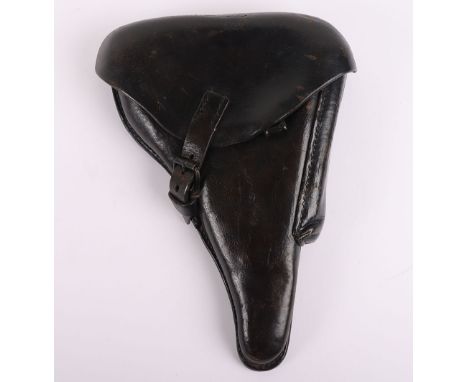WW2 German Military Issue P08 Luger Pistol Holster, fine example of a black leather 1942 dated Luger pistol holster with two 