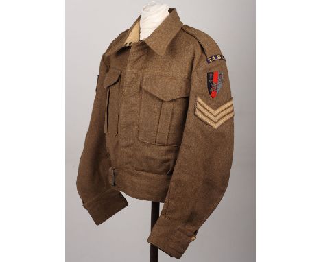 WW2 British India Command Royal Army Service Corps Battle Dress Blouse, good example with concealed button front, embroidered