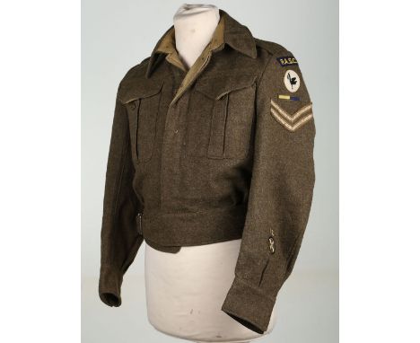 British Royal Army Service Corps 23rd Armoured Brigade Battle Dress Blouse, 1944 dated Canadian made battle dress blouse with