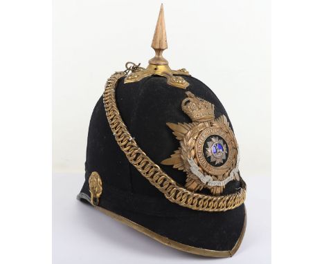 Post 1902 Bedfordshire Regiment Officers Home Service Helmet, blue cloth home service helmet with gilt metal kings crown offi