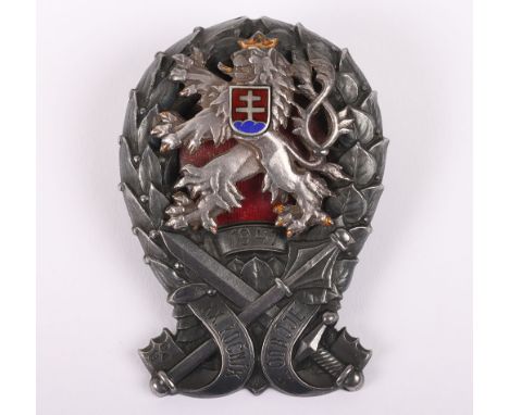Pre-Communist Czechoslovakian Military Academy Graduates Badge, fine example of a 900 silver stamped and enamel screw back br