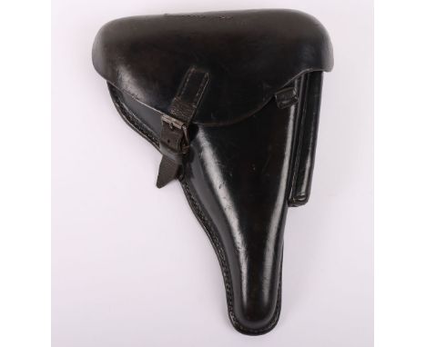 WW2 German 1941 Dated Military Issue Luger P08 Pistol Holster, black leather hard shell holster with the securing strap and m