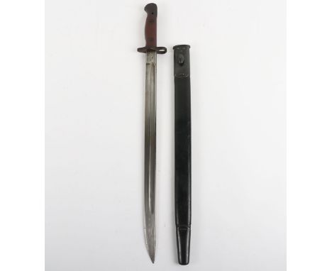 British 1918 Dated 1907 Pattern Bayonet by Wilkinson Pall Mall, with two piece wooden grips, steel pommel with oil hole, shor