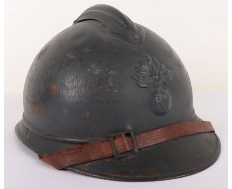 WW1 French Infantry Adrian Pattern Steel Helmet, fine example of a classic French Adrian helmet with infantry flaming grenade