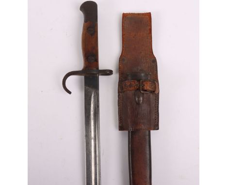 British 1907 Hook Quillon Bayonet by Enfield Regimentally Marked to the Scottish Rifles, fine example with two piece wooden g
