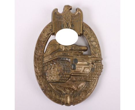 WW2 German Army / Waffen-SS Panzer Assault Badge in Bronze, Zinc construction with soldered on set up. Unmarked, so called “D