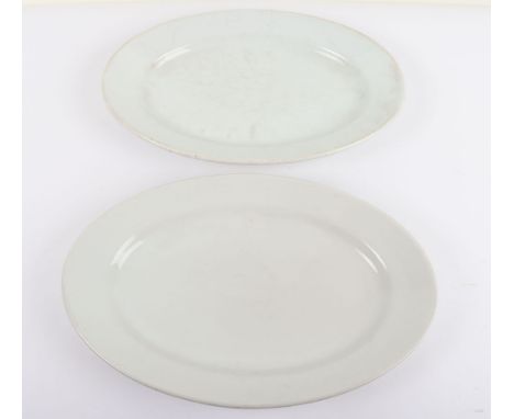 Set of 2 German Mess Hall Dinner Plates by Rosenthal and Boheim Porcelain One piece dated 1937 and marked with the Rosenthal 