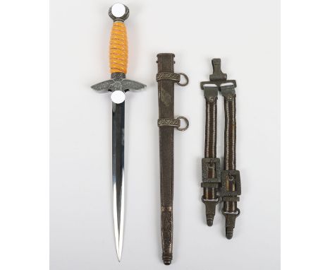 WW2 German Luftwaffe 2nd Pattern Dress Dagger with Straps by Ernst Pack & Sohne, orange celluloid grip with wire binding. Pom