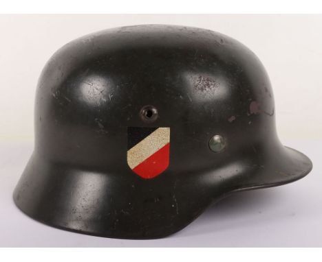 WW2 German Army (Heer) M35 Double Decal Steel Combat Helmet, fine example retaining much of the original apple green paint fi