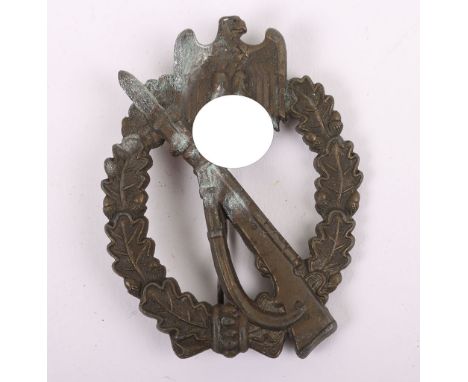 WW2 German Army / Waffen-SS Infantry Assault Badge in Bronze by AS, Gablonz, Zinc construction with crimped in set up. Maker 