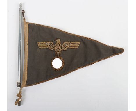 WW2 German Army Officers Car Flag, used example of a German army officers triangular car flag / pennant with machine embroide