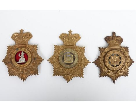 3x Victorian Other Ranks Home Service Helmet Plates, being universal pattern brass Victorian crown helmet plates with removab
