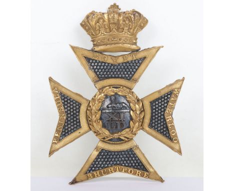 Scarce 11th Light Dragoons Officers Shako Plate Circa 1830, fine rich gilt large officers shako plate in form of a crowned Ma