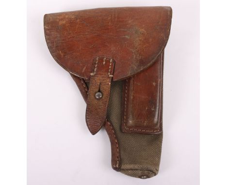 WW2 German Luftwaffe Holster for the Hungarian Femaru Model 1937 Pistol, the dyed green webbing and brown leather holster wit