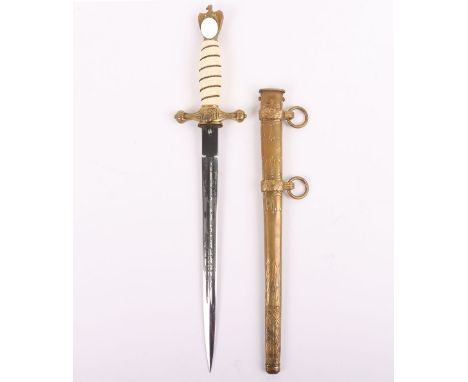 WW2 German Kriegsmarine Officers Dress Dagger by WKC, standard example with white celluloid grip having the wire binding. Eag