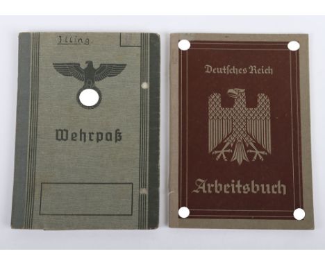 WW2 German Wehrpass to Obergefreiter K. Illing, Luftnachrichten Rgt 303. Ln- Stelle Lütjenholm Denmark, wehrpass in very good