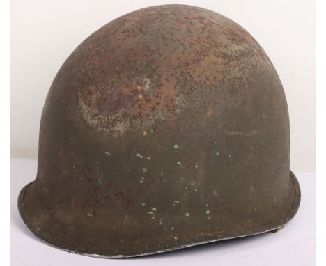 WW2 US Army M1 Fixed Bale Front Seam Helmet Shell, US Army M1 helmet shell with front seam and fixed chin strap bales. Its or