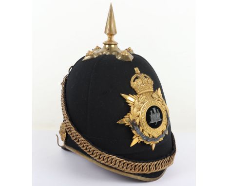 Post 1902 Suffolk Regiment Militia Officers Home Service Helmet, fine example of a blue cloth home service helmet with its or