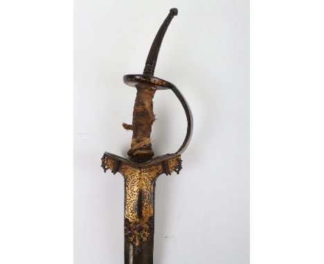 19th Century Indian Sword Firanghi, straight tapered single edge European blade 74cms, cut with a single narrow fuller, iron 