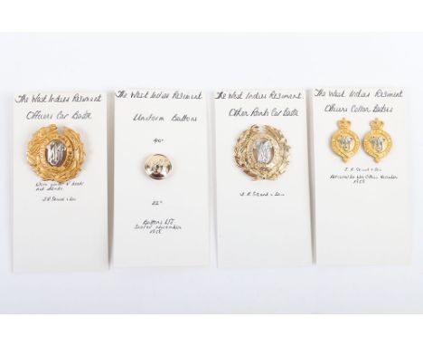 West Indies Regiment Badge Grouping, including officers silver gilt cap badge with lug fittings, anodised other ranks cap bad
