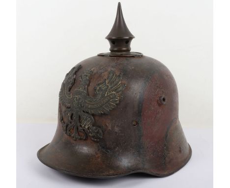 WW1 German M-17 Camouflaged Souvenired Steel Combat Helmet, being a fine M-16 helmet shell which has much of its original 191