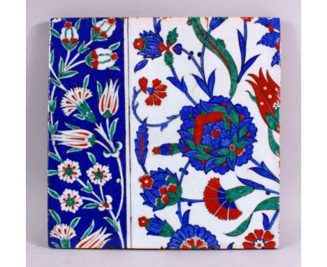 A GOOD LARGE IZNIK TILE, with classic style floral decoration, 28cm x 28cm.