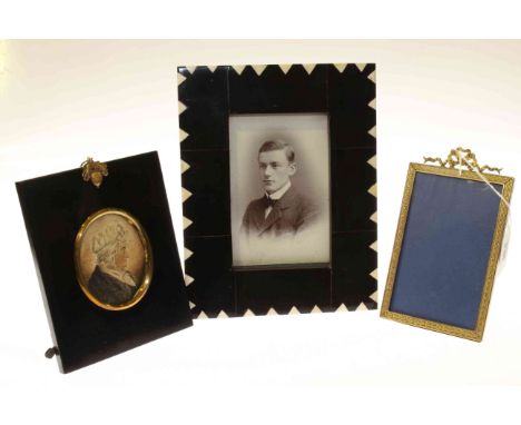 19th Century portrait miniature, gilt-metal frame and an ebonised and inlaid frame (3)