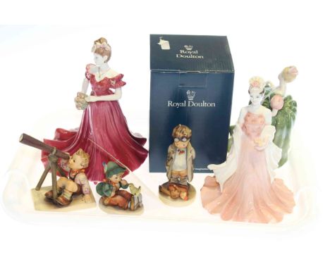Two Coalport, Royal Doulton and three Hummel figures (6)