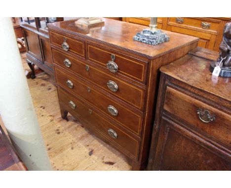 19th Century mahogany chest of two short above three long drawers on splayed bracket feet, 94cm high by 102cm wide