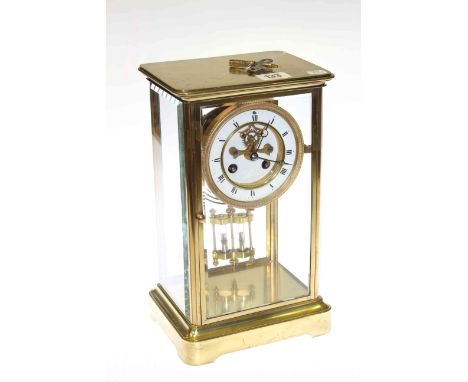 Brass four glass mantel clock, Marti movement, late 19th Century, 29.5cm