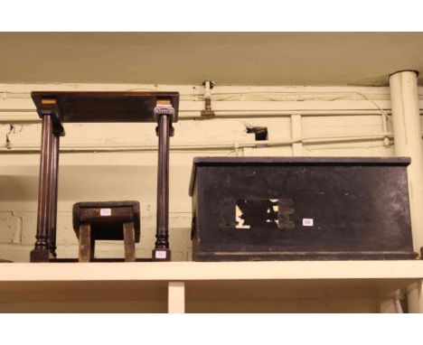 Painted  trunk, two stools and vintage ceiling mounted dryer (4)