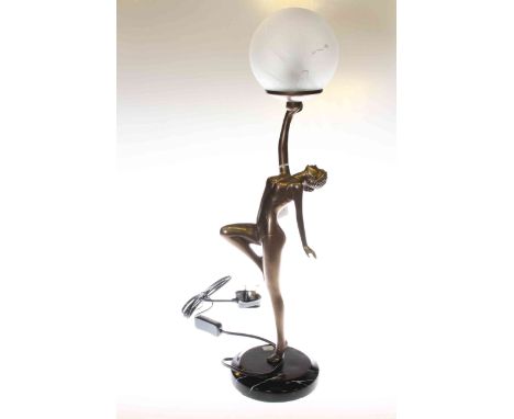 Art Deco style table lamp in the form of lady with ball