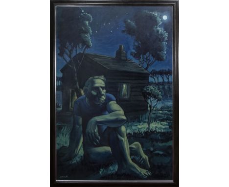 * PETER HOWSON OBE (SCOTTISH b. 1958), THE NIGHT CABIN oil on canvas, signed image size 180cm x 120cm (70.86 x 47.24 inches),