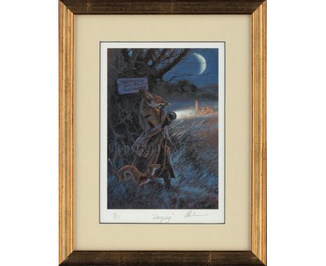 Mick Cawston rare Limited Edition Print 'Lamping' signed and numbered No. 76/500.  One of Mick's very first humorous 'anthrop