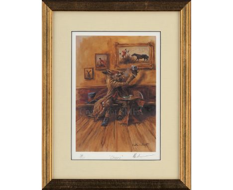 Mick Cawston rare Limited Edition Print 'Cheers', signed and numbered Limited Edition Print, No. 78/500.  One of Mick's very 