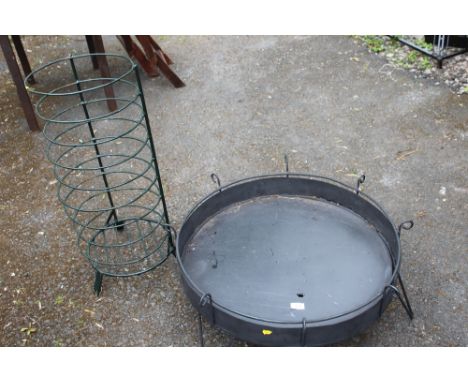 A TALL CIRCULAR WIRE FRAME SWEET PEA PLANTER TOGETHER WITH ANOTHER