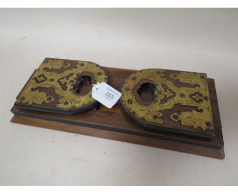 A LATE 19TH / EARLY 20TH CENTURY ROSEWOOD AND BRASS MOUNTED SLIDING BOOK TROUGH, L 35 cm, extended L 51 cm