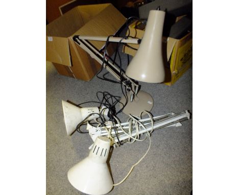 A DESKTOP ANGLE POISE LAMP TOGETHER WITH TWO OTHER ANGLE POISE LAMPS