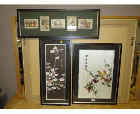 A FRAMED CHINESE SILKWORK DEPICTING BIRDS (50 X 34 CM), ANOTHER EASTERN PICTURE, AN EGYPTIAN EXAMPLE, A COLLECTION OF ORIENTA