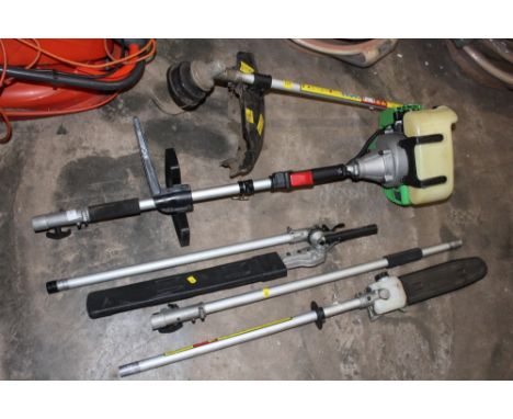 A FLORABEST MULTITOOL HEDGE CUTTER / STRIMMER / CHAINSAW WITH LONG REACH ATTACHMENTS