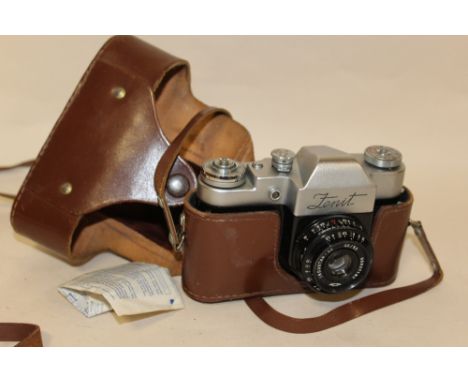 A USSR ZENIT INDUSTAR-50 CAMERA WITH CASE