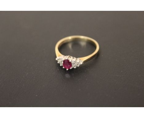 A HALLMARKED 9 CT RUBY AND DIAMOND DRESS RING, APPROX WEIGHT 2.2 G