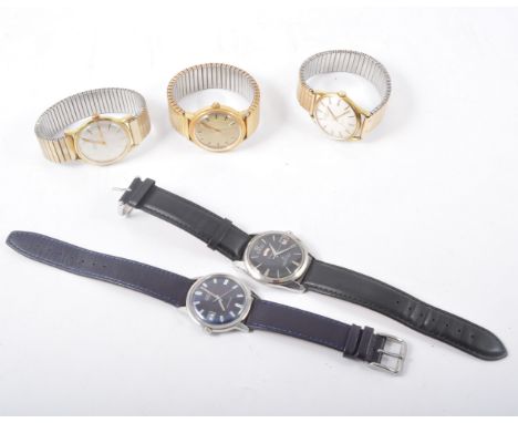 Five wrist watches, all gentlemans, a Titus with 41 jewel movement, circular black baton dial with sweep seconds, date and da